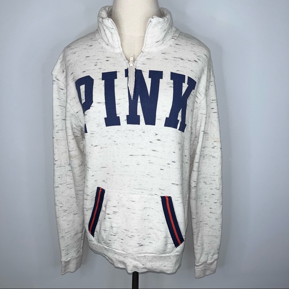 PINK VICTORIA’S SECRET Half Zip Pullover XS White Navy Blue Speckled